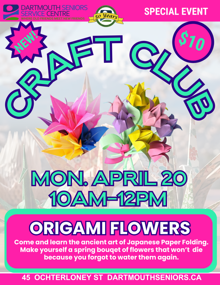 Craft Club April 20 10am-12pm Origami flower making
